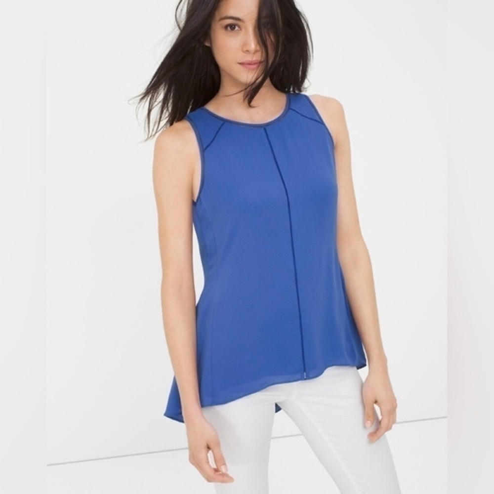 💙 White House Black Market Sleeveless Blouse Top Large Blue
